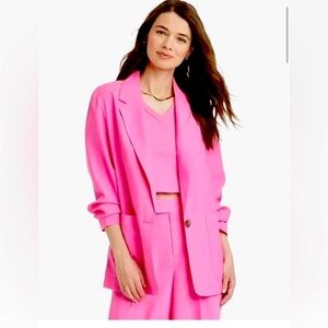 Women's Spring Relaxed Fit Hot Pink Blazer